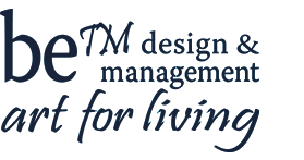 logo for beTM design, art for living, interior design firm specializing in renovation design and green design