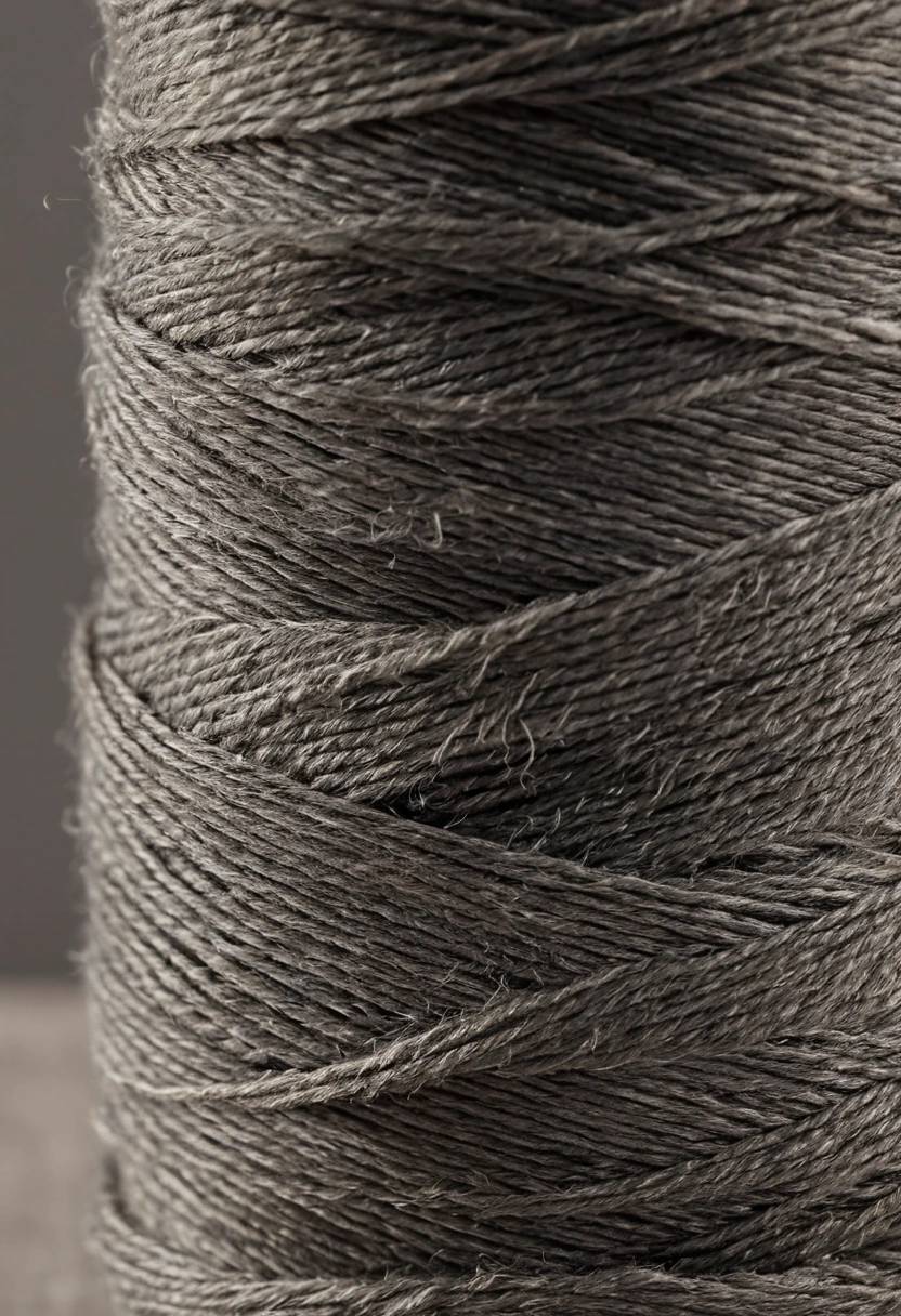 Vertical macro study of plied wool carpet yarn wound on a steel bobbin with visible twist direction and loose fibre ends